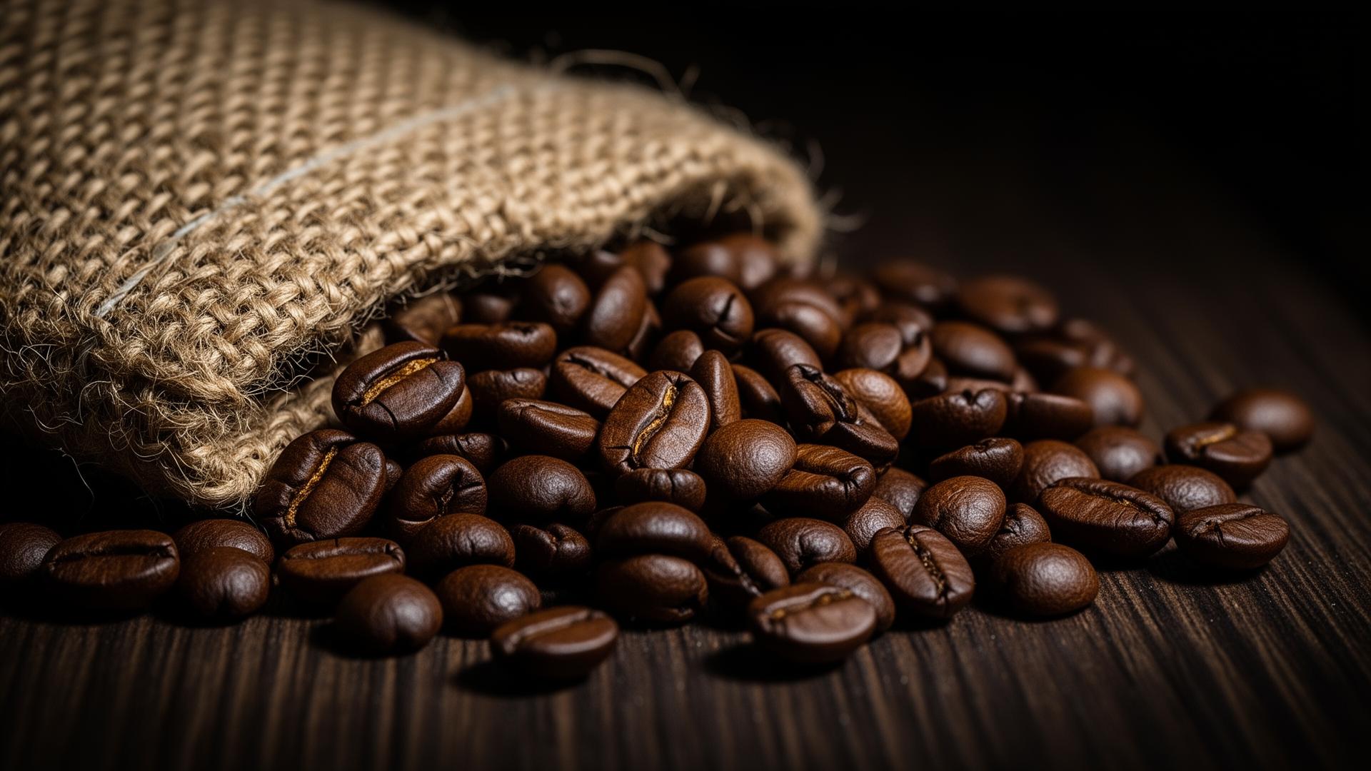 Biji kopi Excelsa premium dalam karung goni