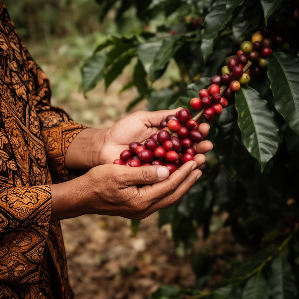 Petani kopi Indonesia memetik biji kopi