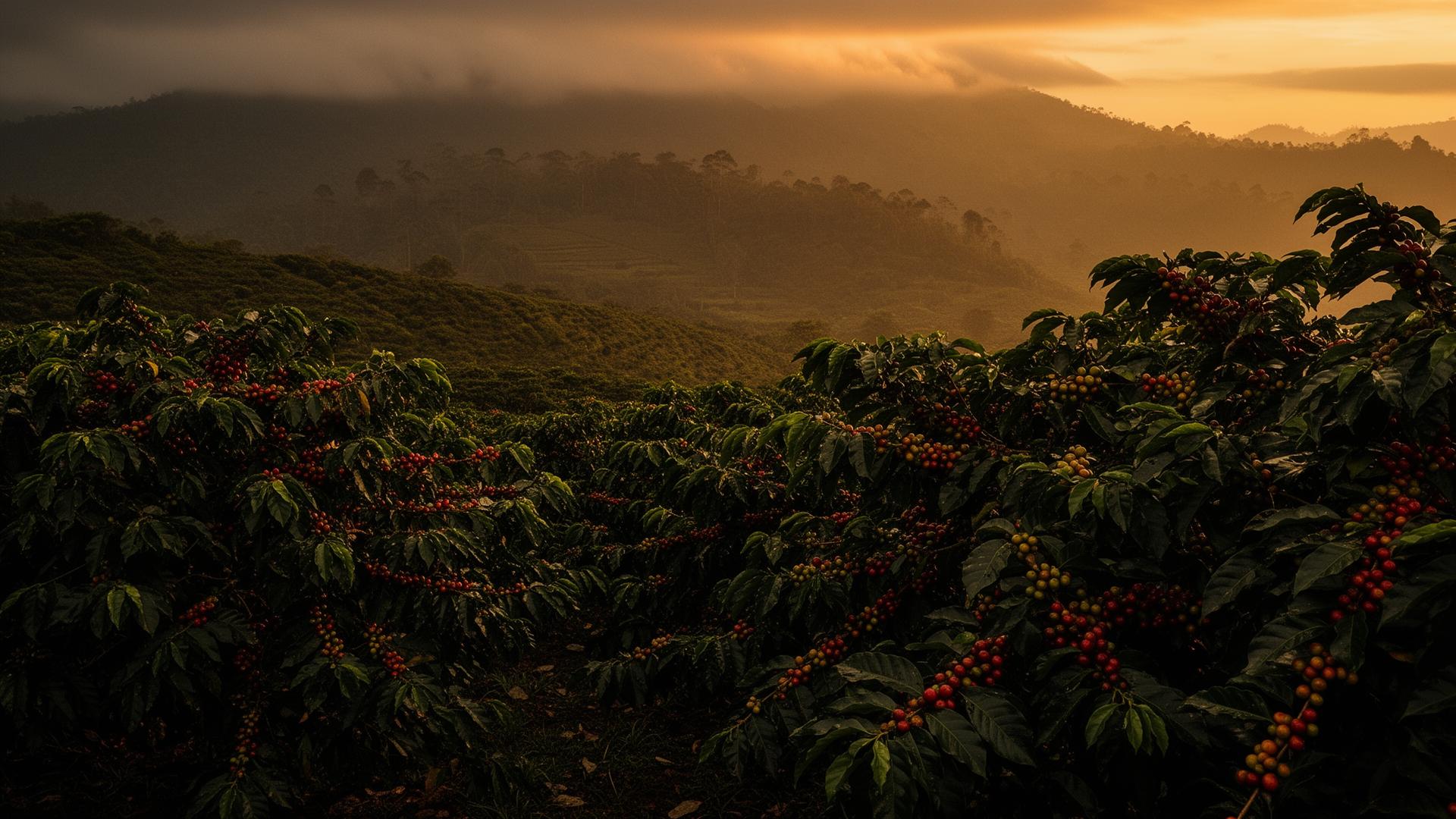 Perkebunan kopi Nusantara saat matahari terbit